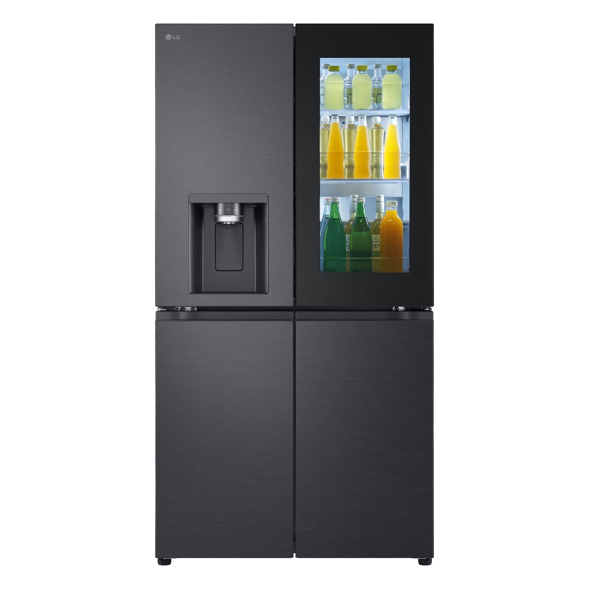 מקרר 4 דלתות LG GR-730BINS בנפח 638 ליטר עם InstaView, מים וקרח ו-ThinQ — נירוסטה מושחרת